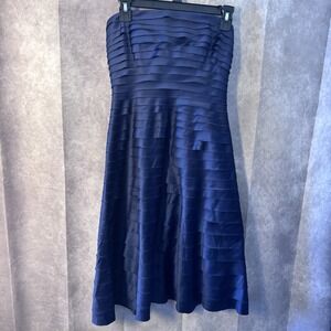 Navy Blue Strapless Satin Laser Cut Dress Women's  Size 4 Adrianna Papell